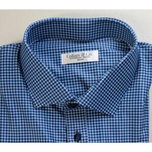 Collars & Co Dress Collar Polo Shirt Golf Blue Plaid Relaxed Performance Medium